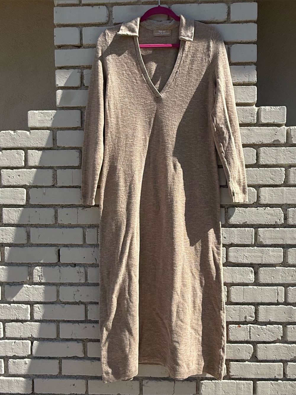 Free People Free-est Collared Long Sleeve Maxi Dress in Tan - Size Large